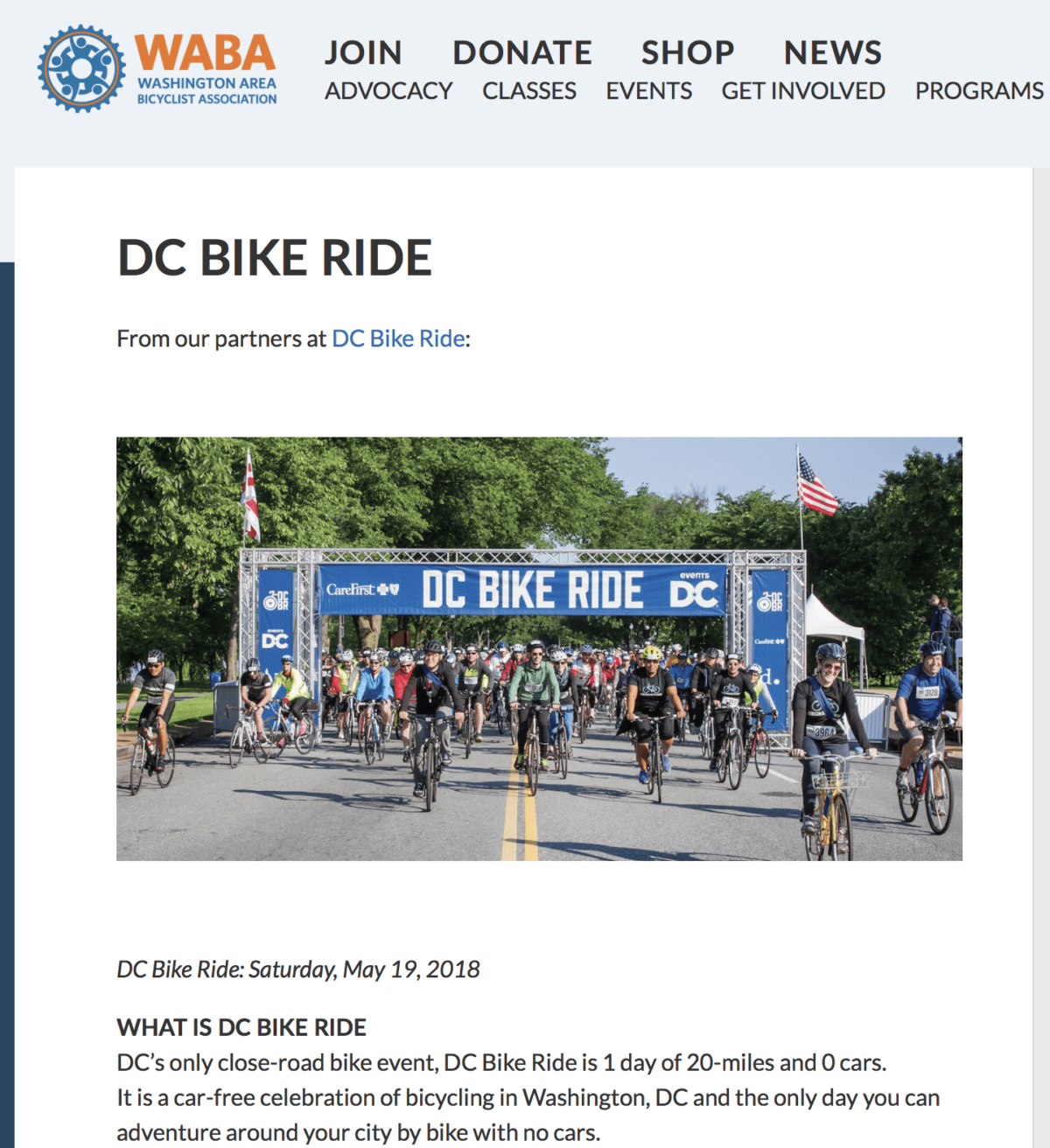 Check us out on WABA's website DC Bike Ride