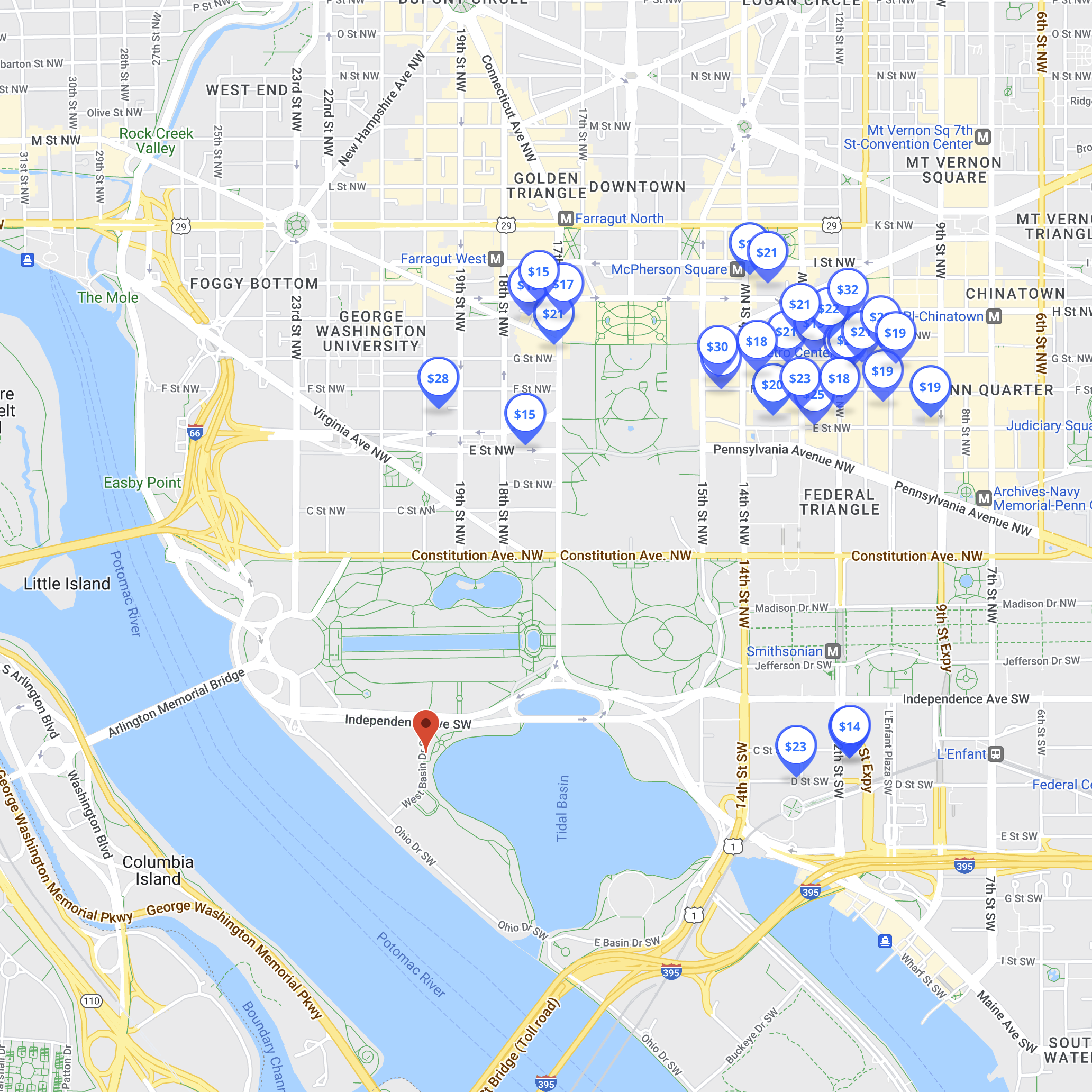 DC Bike Ride Spot Hero Parking Map